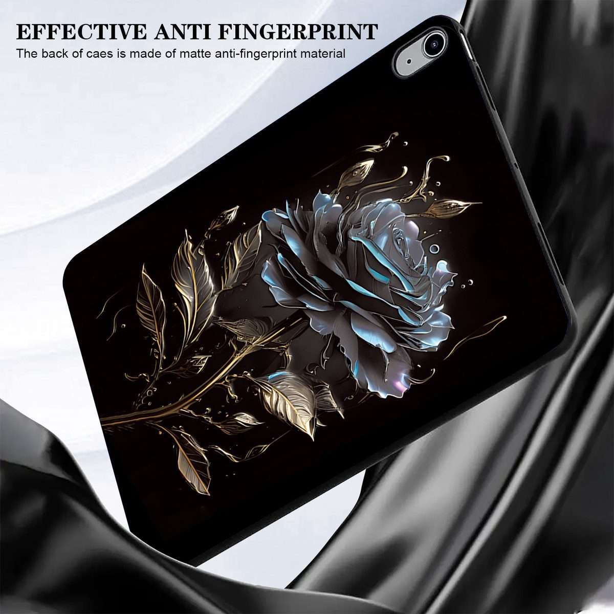 For iPad Pro 12.9 2022 / 2021 / 2020 Color Painting Pattern Smart Tablet TPU Case(Black Rose)