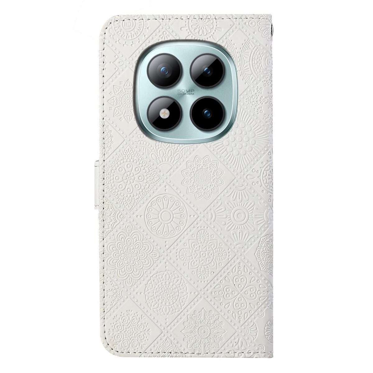For Redmi Note 15 Pro 5G Global 163.6mm Ethnic Style Embossed Pattern Leather Phone Case(White)