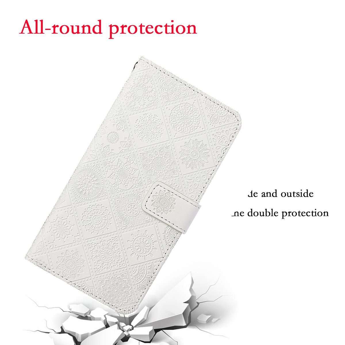 For Redmi Note 15 Pro 5G Global 163.6mm Ethnic Style Embossed Pattern Leather Phone Case(White)