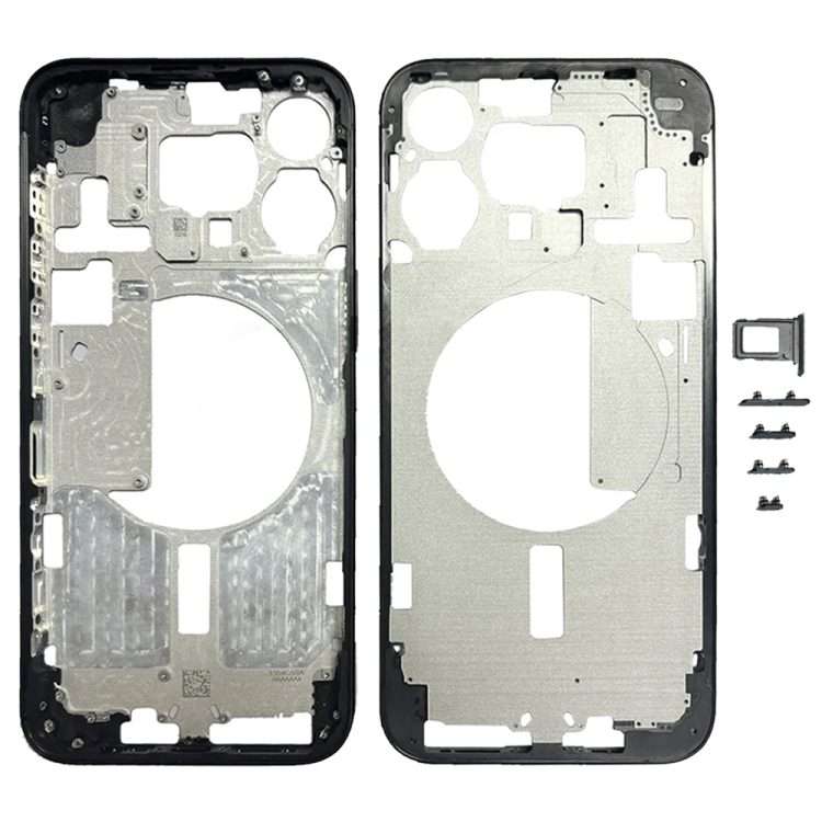 For iPhone 15 Pro Max Middle Frame Bezel Plate with Side Keys + Card Tray, Version:Chi ... (Black)