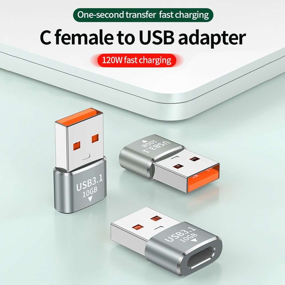 120W 10Gbps USB3.1 Male to USB-C / Type-C Female OTG Mini Adapter(Grey)