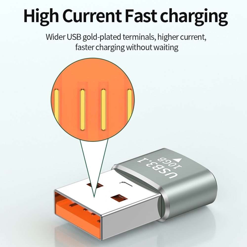 120W 10Gbps USB3.1 Male to USB-C / Type-C Female OTG Mini Adapter(Silver)