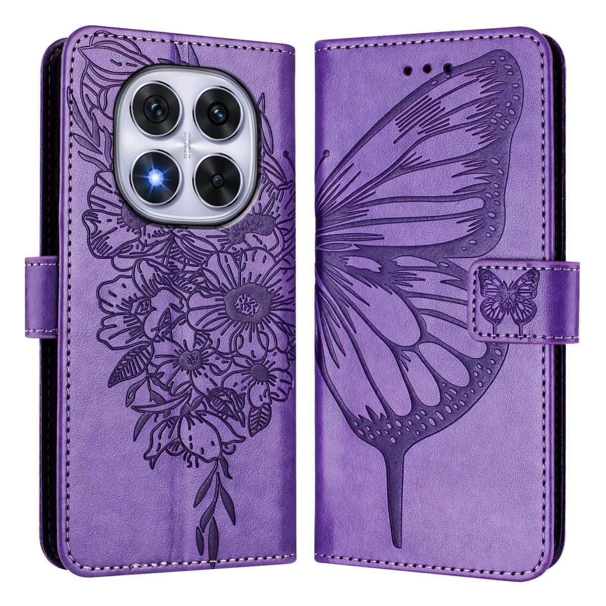 For Redmi Note 14 Pro 4G Embossed Butterfly Leather Phone Case(Light Purple)