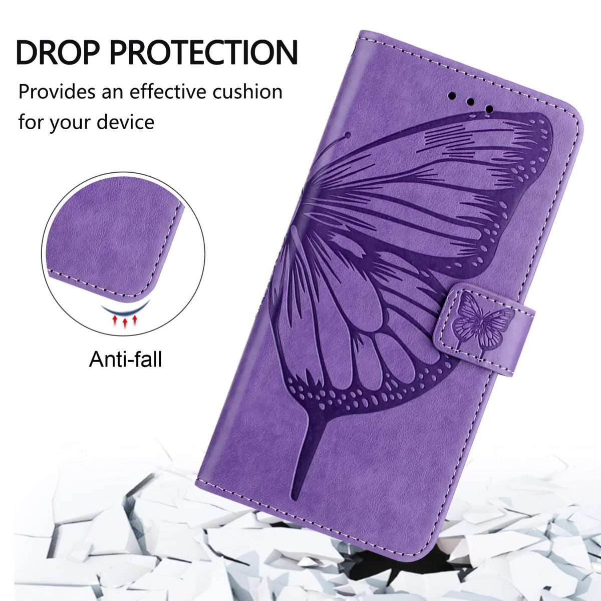 For Redmi Note 14 Pro 4G Embossed Butterfly Leather Phone Case(Light Purple)