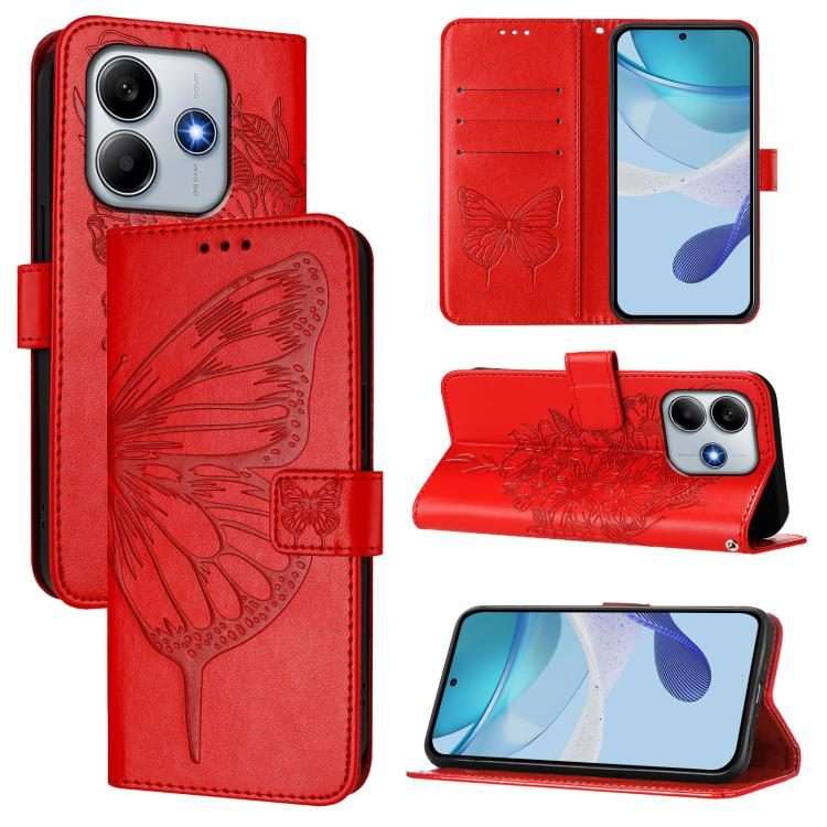 For Redmi Note 14 5G Global Embossed Butterfly Leather Phone Case(Red)