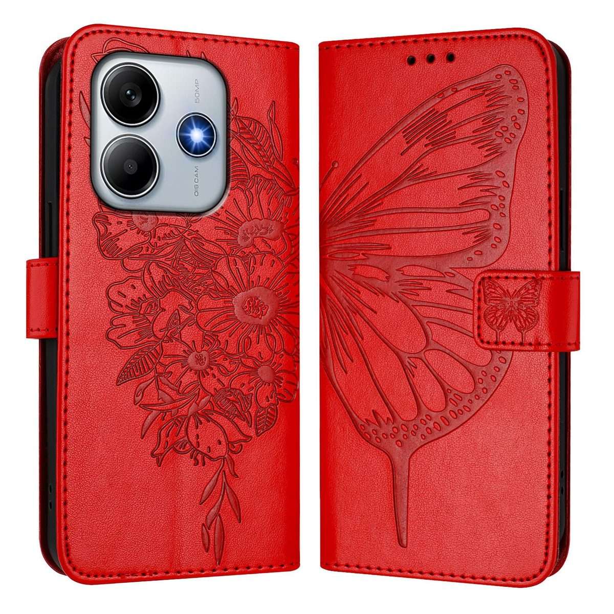 For Redmi Note 14 5G Global Embossed Butterfly Leather Phone Case(Red)