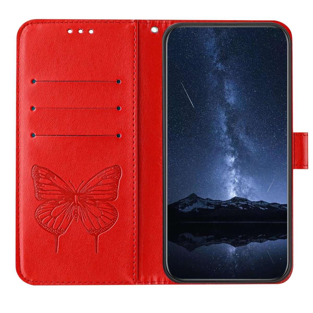 For Redmi Note 14 5G Global Embossed Butterfly Leather Phone Case(Red)