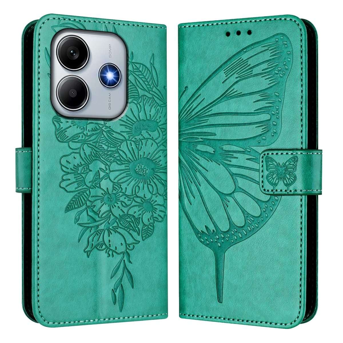 For Redmi Note 14 5G Global Embossed Butterfly Leather Phone Case(Green)
