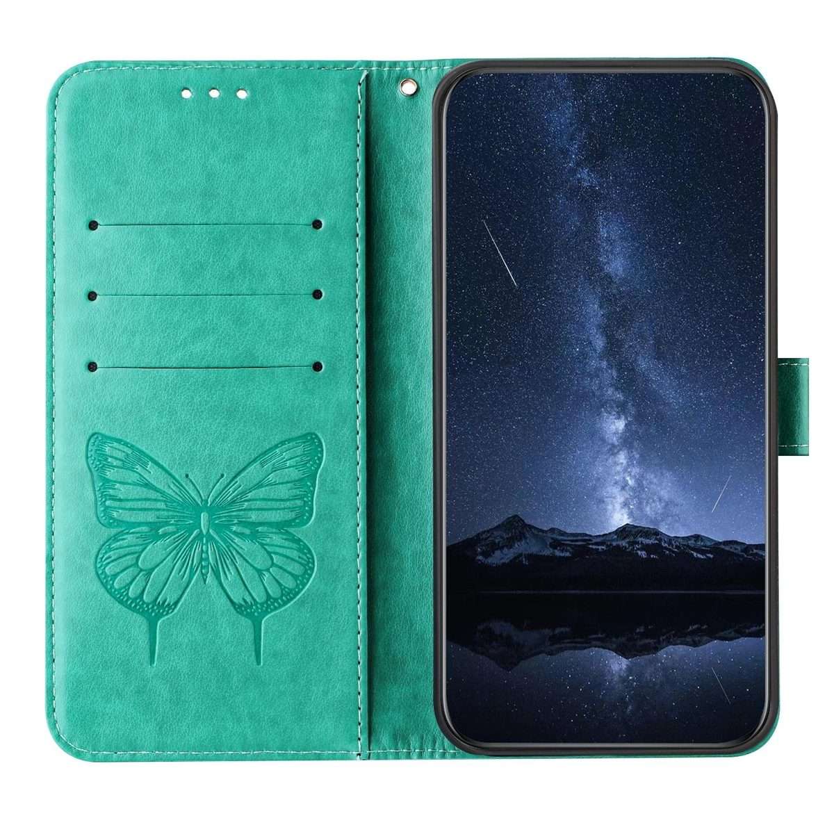 For Redmi Note 14 5G Global Embossed Butterfly Leather Phone Case(Green)