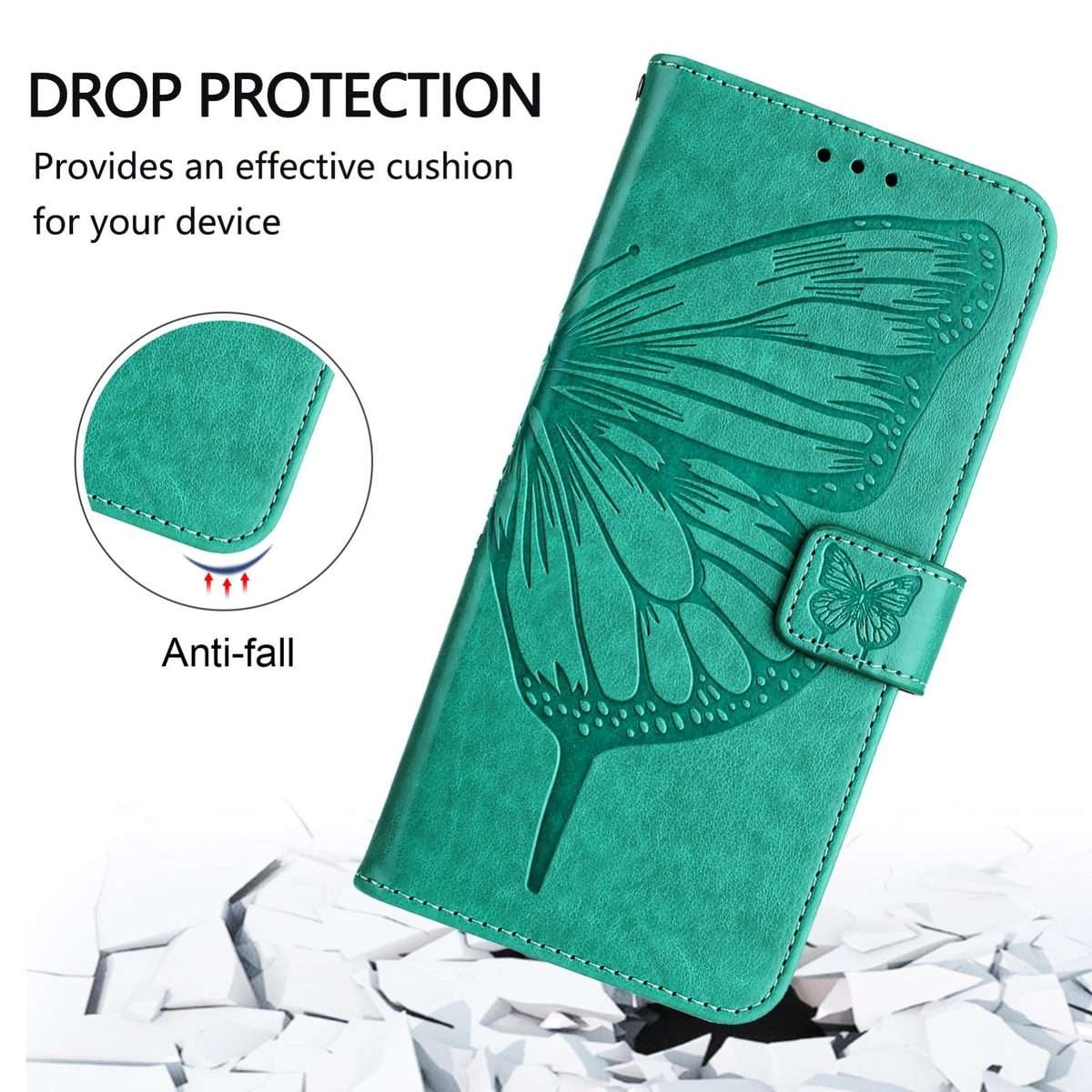 For Redmi Note 14 5G Global Embossed Butterfly Leather Phone Case(Green)