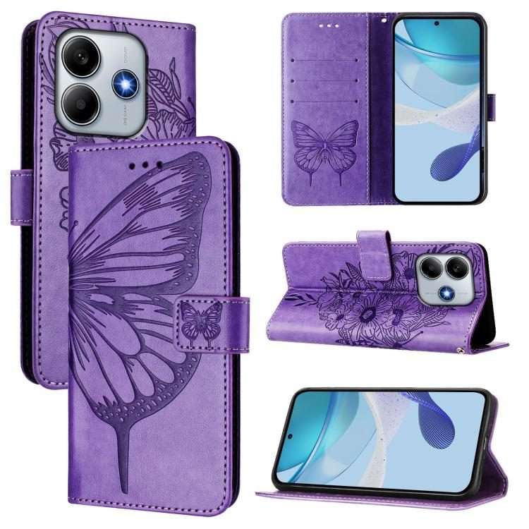 For Redmi Note 14 5G Global Embossed Butterfly Leather Phone Case(Light Purple)