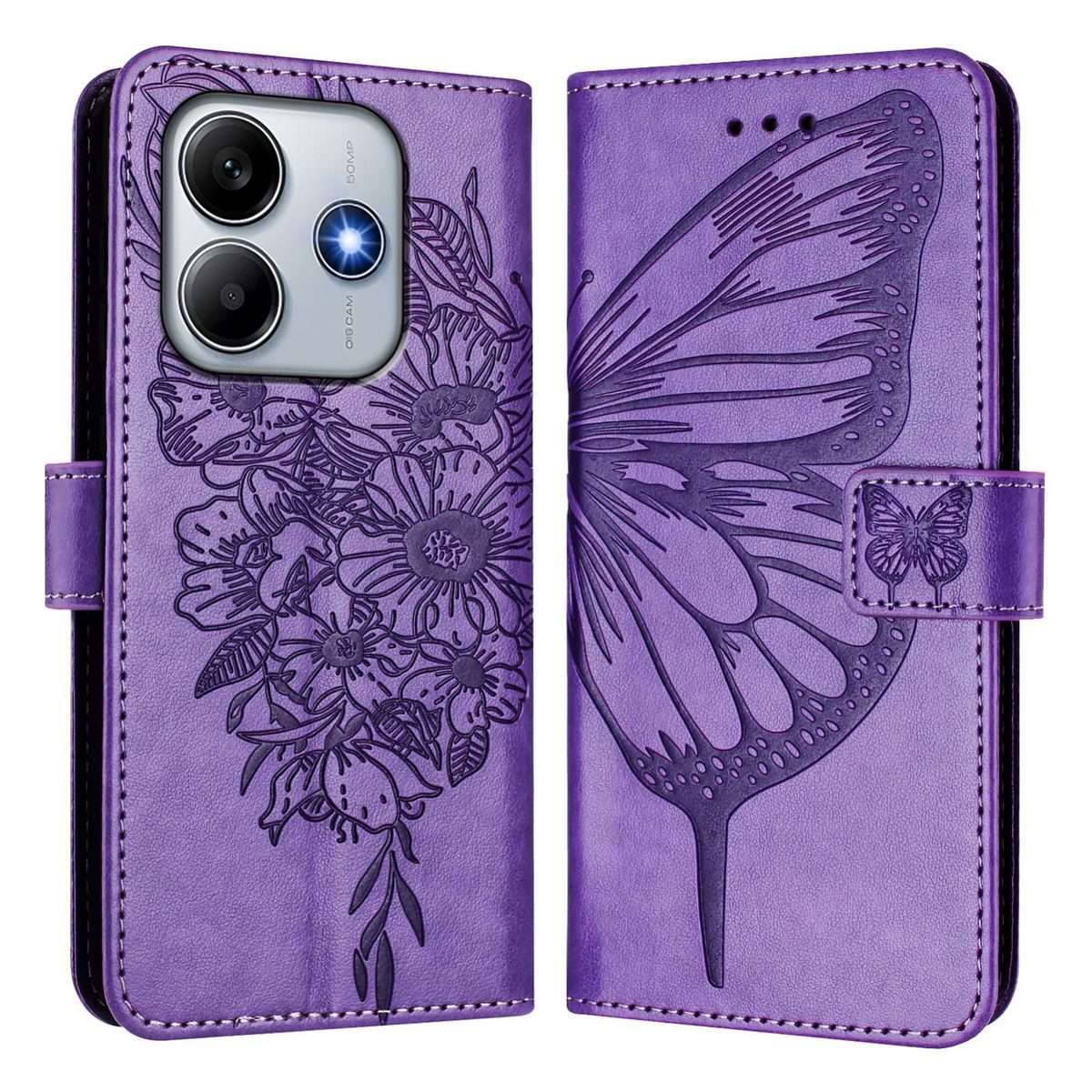 For Redmi Note 14 5G Global Embossed Butterfly Leather Phone Case(Light Purple)