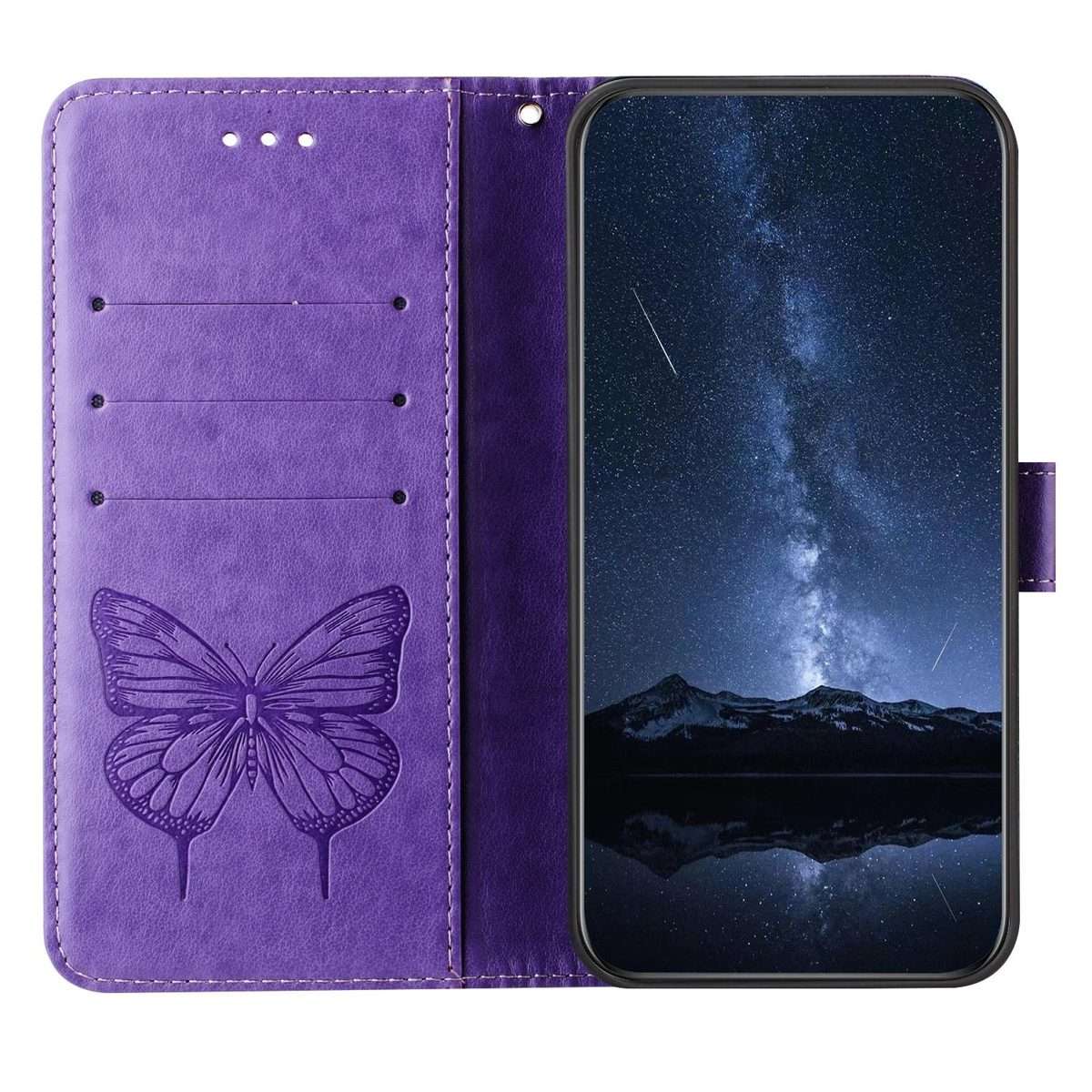 For Redmi Note 14 5G Global Embossed Butterfly Leather Phone Case(Light Purple)