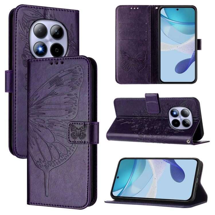 For Redmi Note 15 Pro 5G Global 163.6mm Embossed Butterfly Leather Phone Case(Dark Purple)