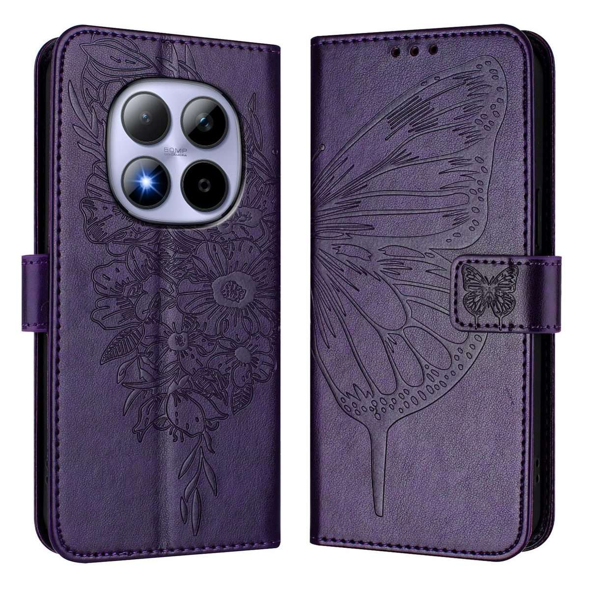 For Redmi Note 15 Pro 5G Global 163.6mm Embossed Butterfly Leather Phone Case(Dark Purple)