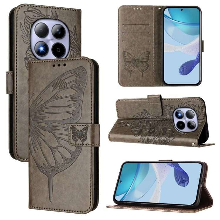 For Redmi Note 15 Pro 5G Global 163.6mm Embossed Butterfly Leather Phone Case(Grey)