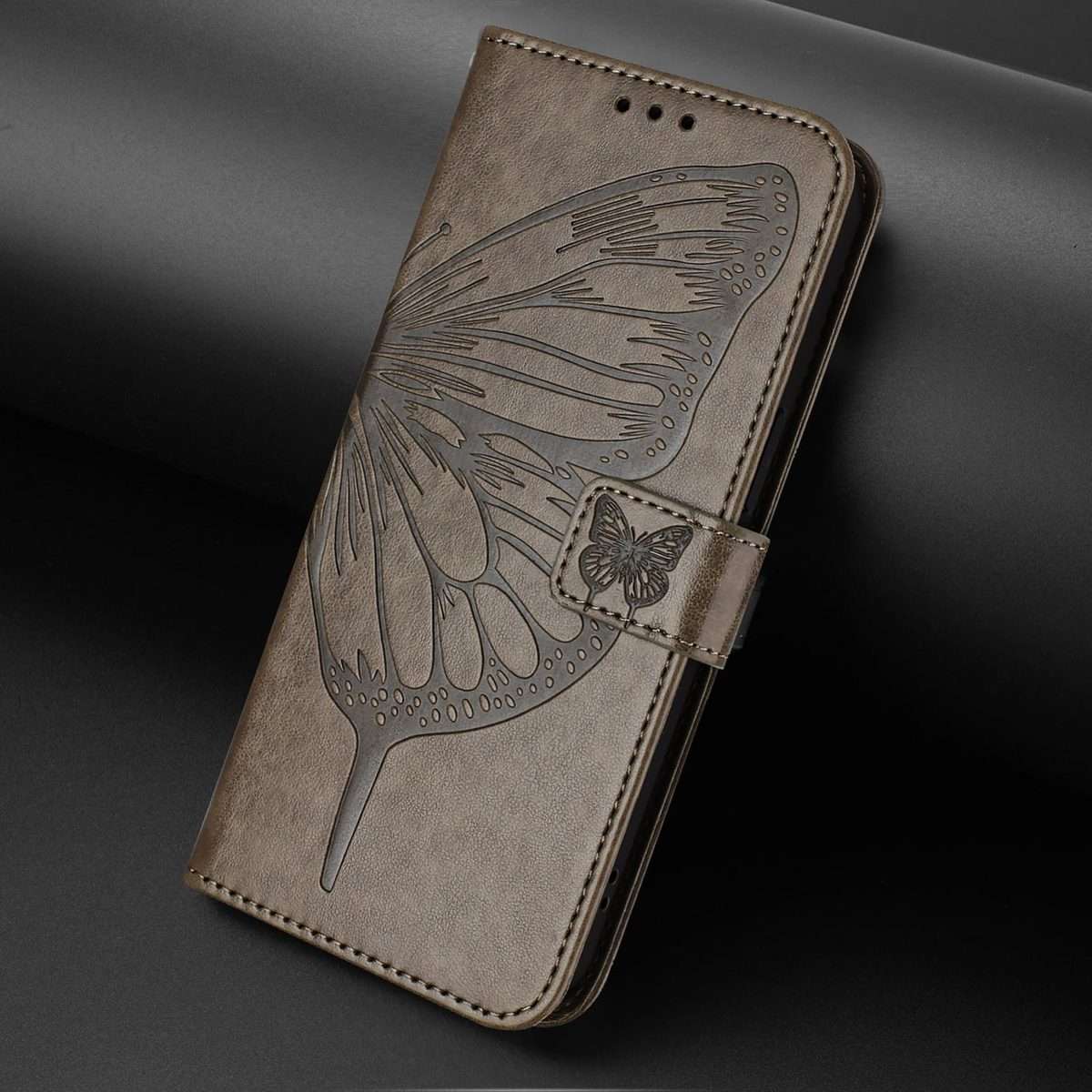 For Redmi Note 15 Pro 5G Global 163.6mm Embossed Butterfly Leather Phone Case(Grey)