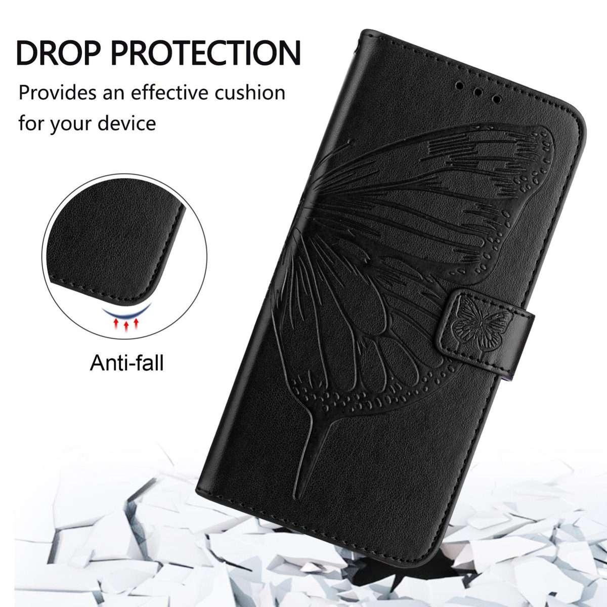 For Redmi Note 15 Pro+ 5G Global 163.3mm Embossed Butterfly Leather Phone Case(Black)