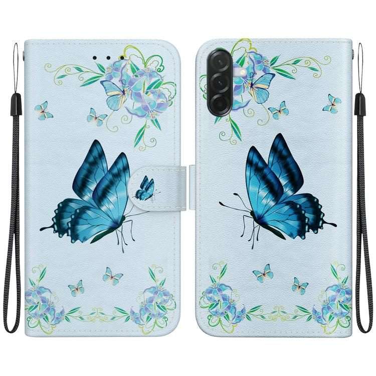 For Samsung Galaxy A57 5G Crystal Texture Colored Drawing Leather Phone Case(Blue Pansies)