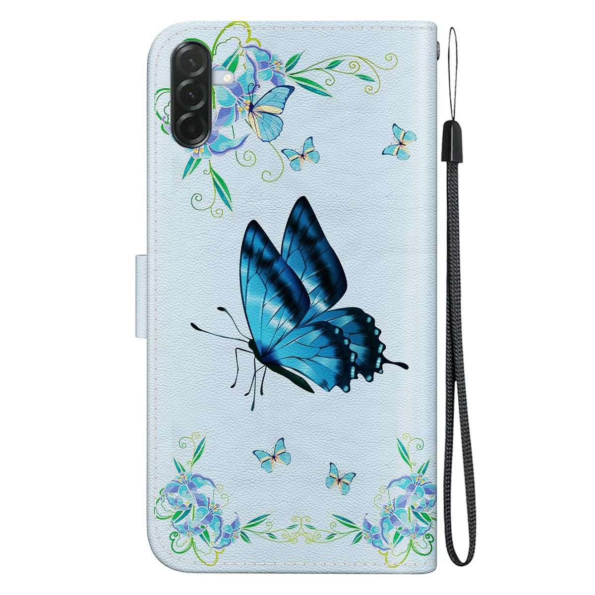 For Samsung Galaxy A57 5G Crystal Texture Colored Drawing Leather Phone Case(Blue Pansies)