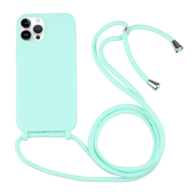 Candy Colors TPU Protective Phone Case with Lanyard For iPhone 16 Pro Max(Mint Green)