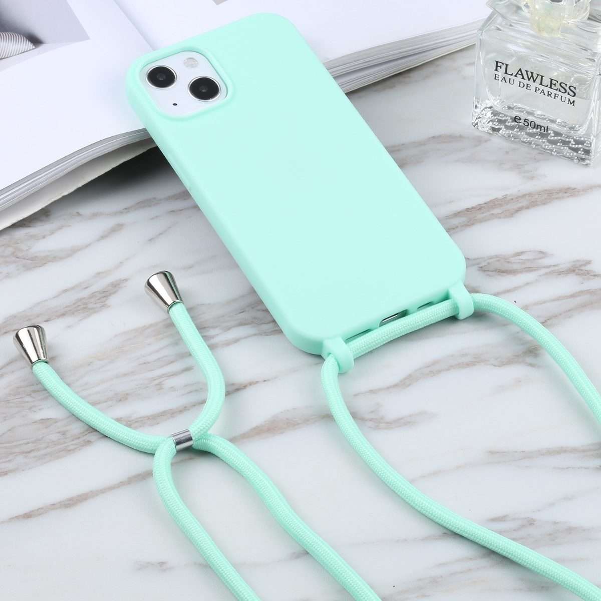 Candy Colors TPU Protective Phone Case with Lanyard For iPhone 16 Pro Max(Mint Green)