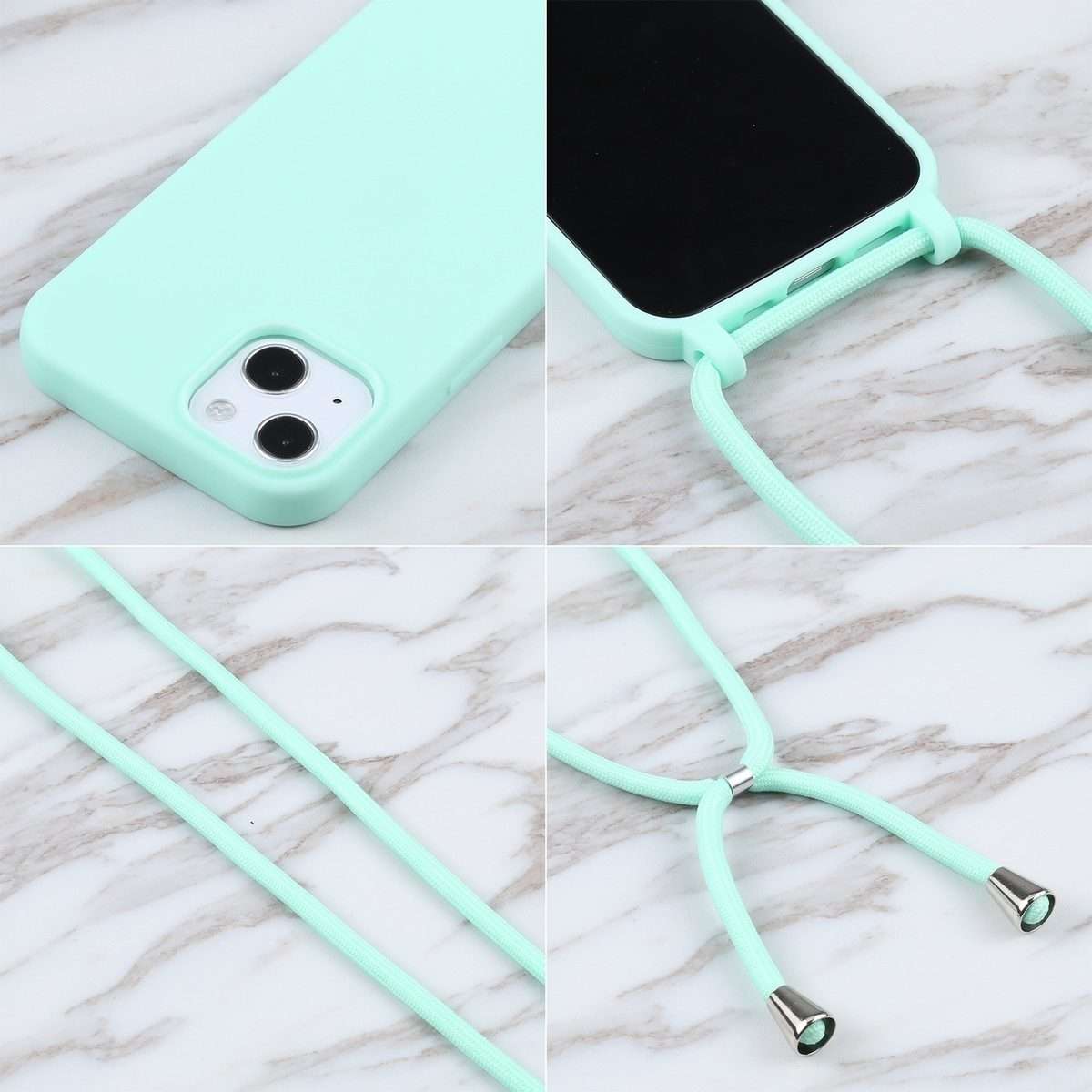 Candy Colors TPU Protective Phone Case with Lanyard For iPhone 16 Pro Max(Mint Green)