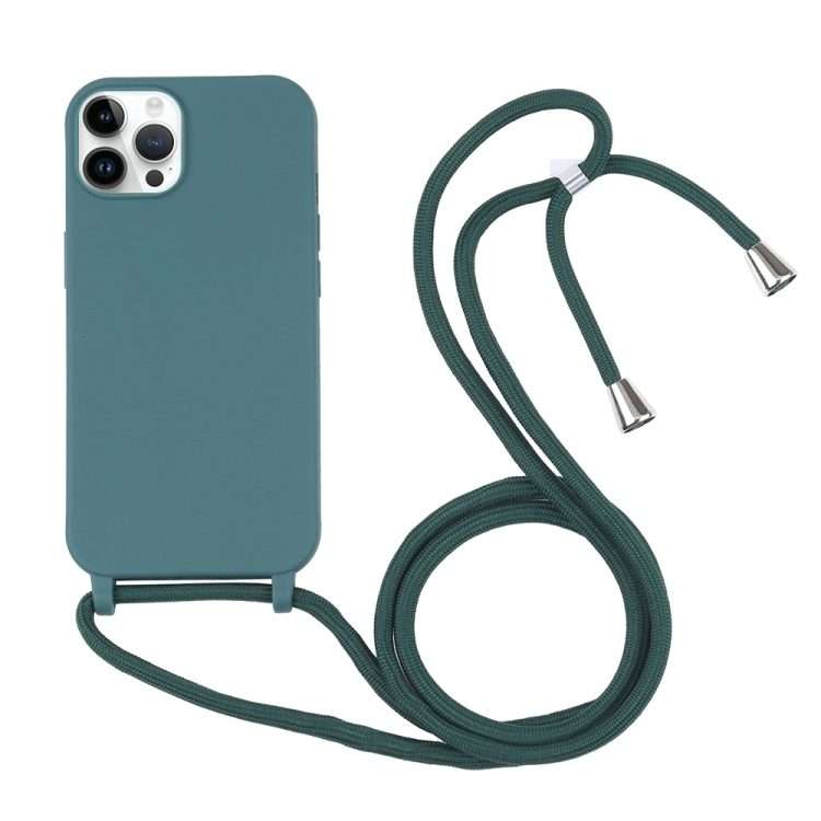 Candy Colors TPU Protective Phone Case with Lanyard For iPhone 16 Pro Max(Dark Green)