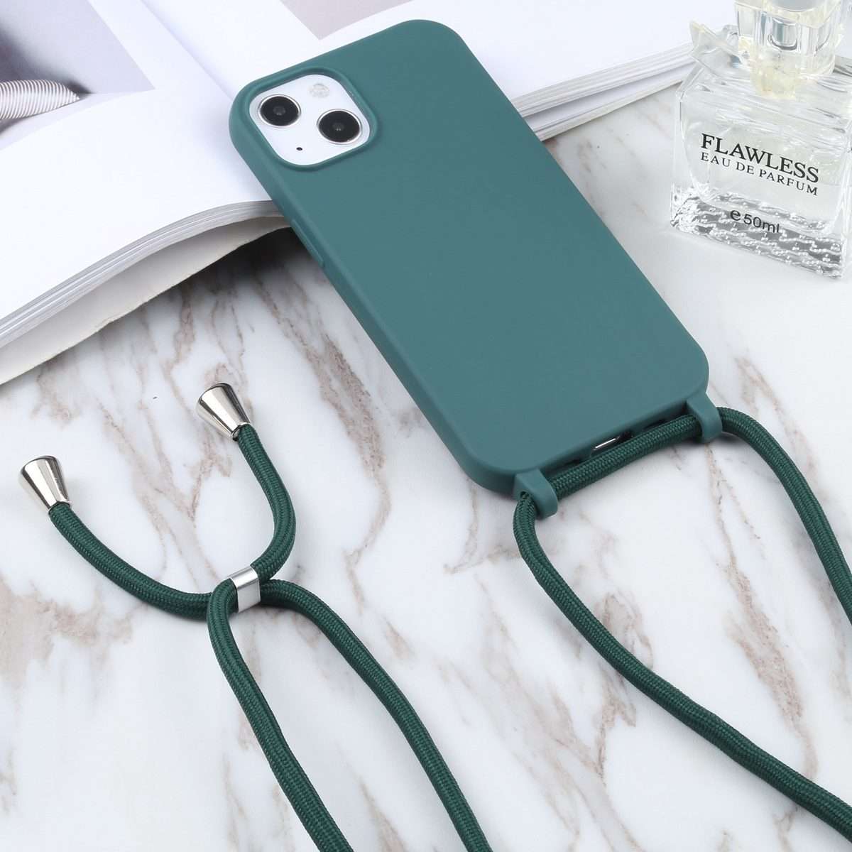 Candy Colors TPU Protective Phone Case with Lanyard For iPhone 16 Pro Max(Dark Green)