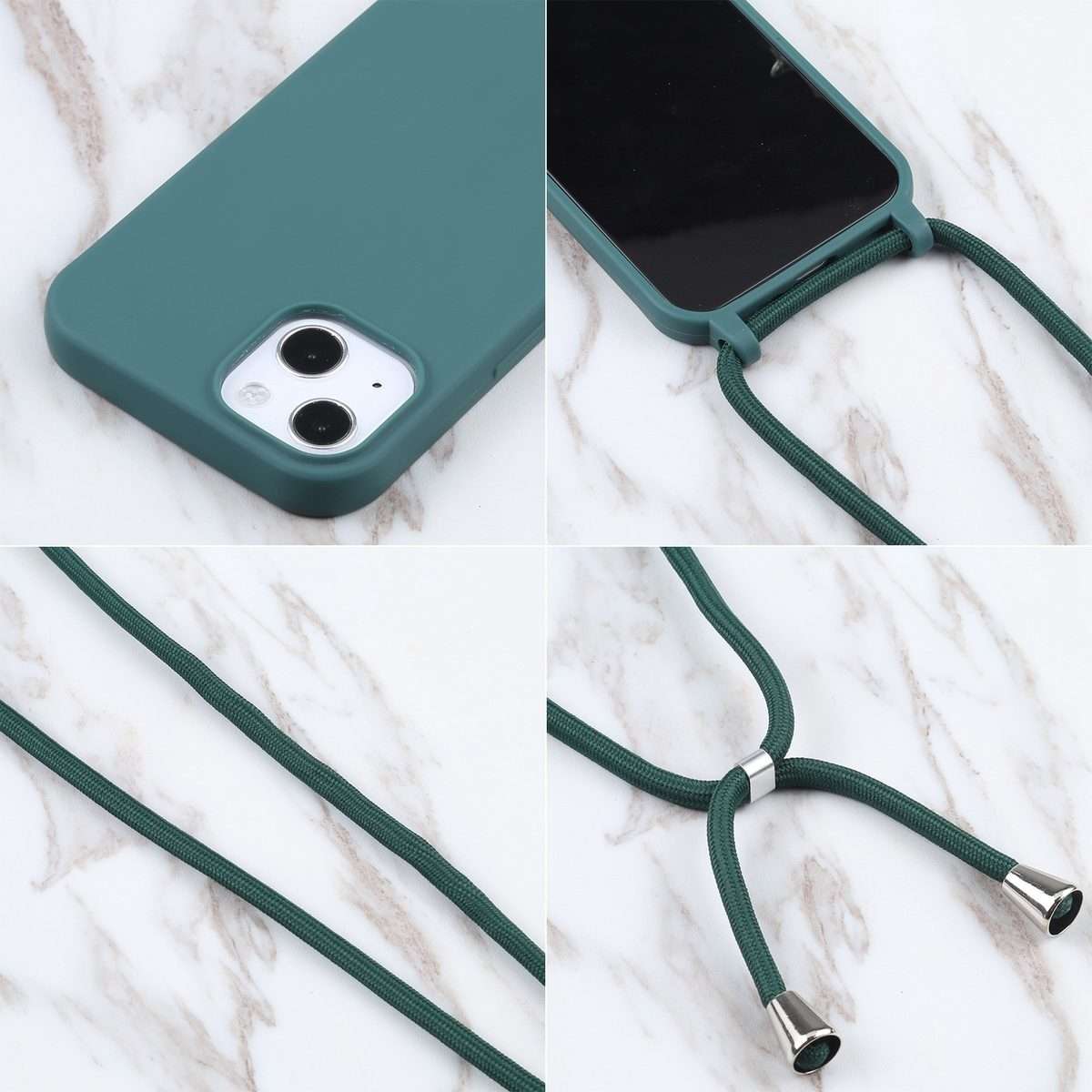 Candy Colors TPU Protective Phone Case with Lanyard For iPhone 16 Pro Max(Dark Green)