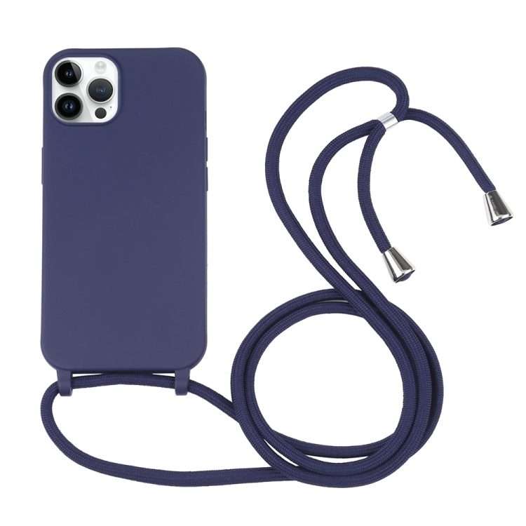Candy Colors TPU Protective Phone Case with Lanyard For iPhone 16 Pro Max(Dark Blue)
