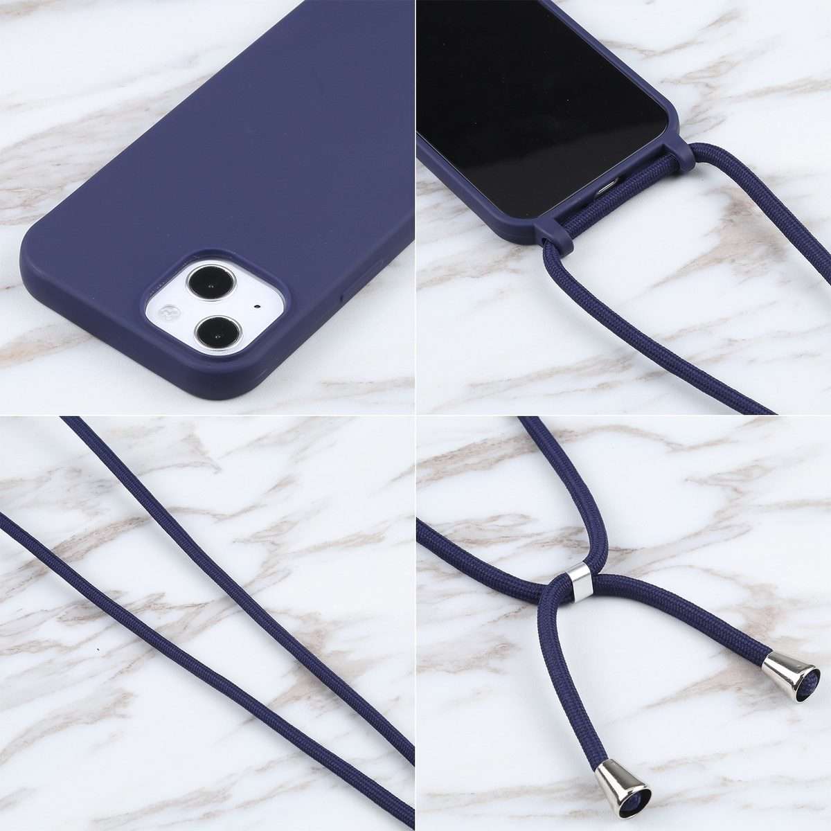 Candy Colors TPU Protective Phone Case with Lanyard For iPhone 16 Pro Max(Dark Blue)