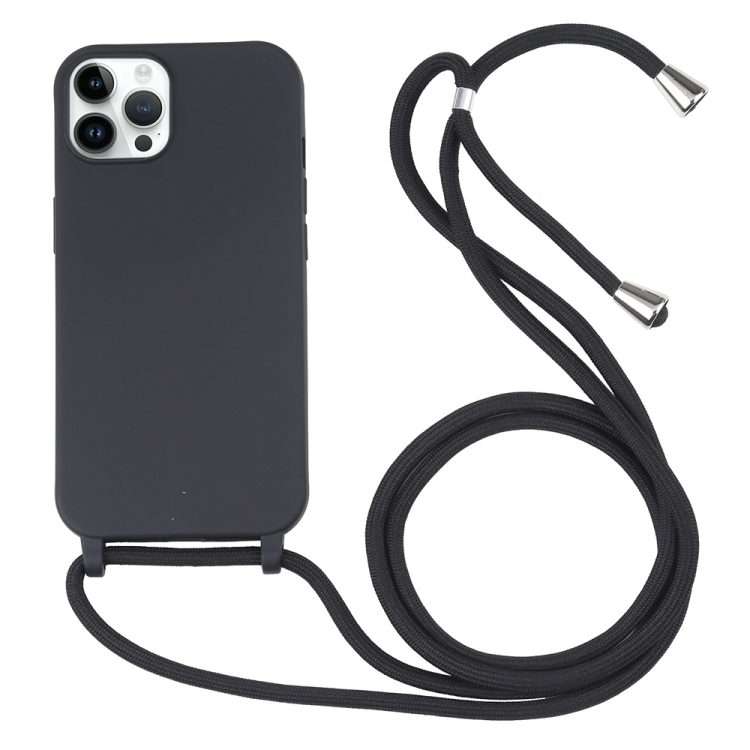 Candy Colors TPU Protective Phone Case with Lanyard For iPhone 16 Pro Max(Black)