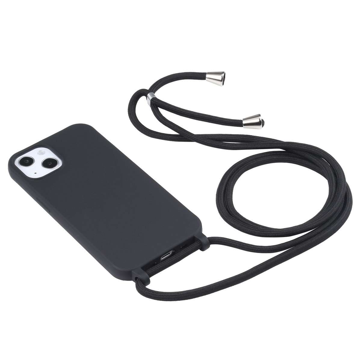 Candy Colors TPU Protective Phone Case with Lanyard For iPhone 16 Pro Max(Black)