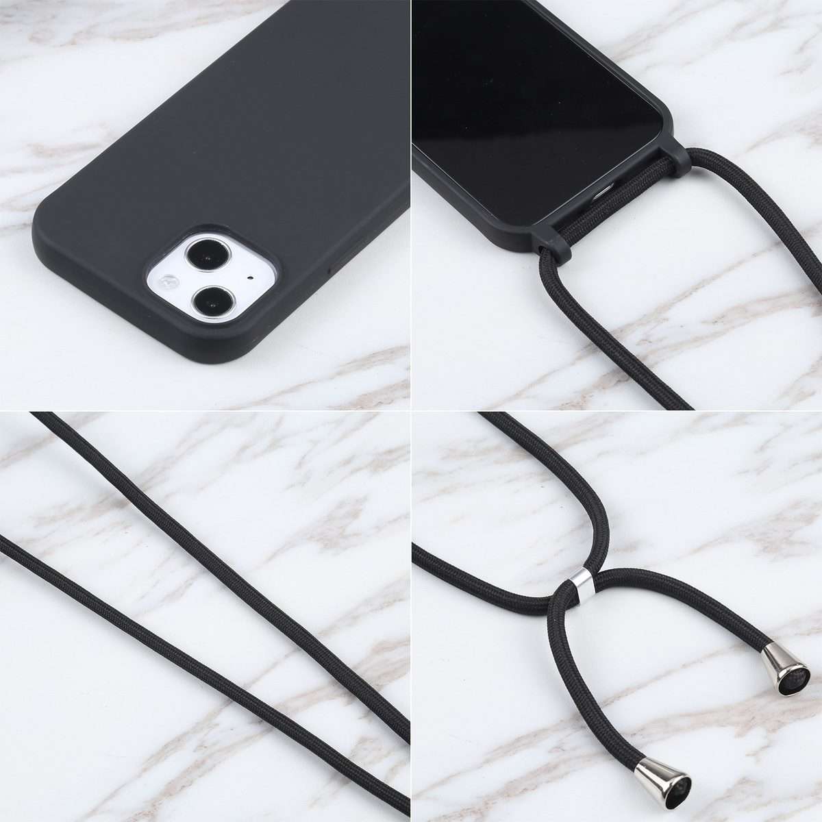 Candy Colors TPU Protective Phone Case with Lanyard For iPhone 16 Pro Max(Black)