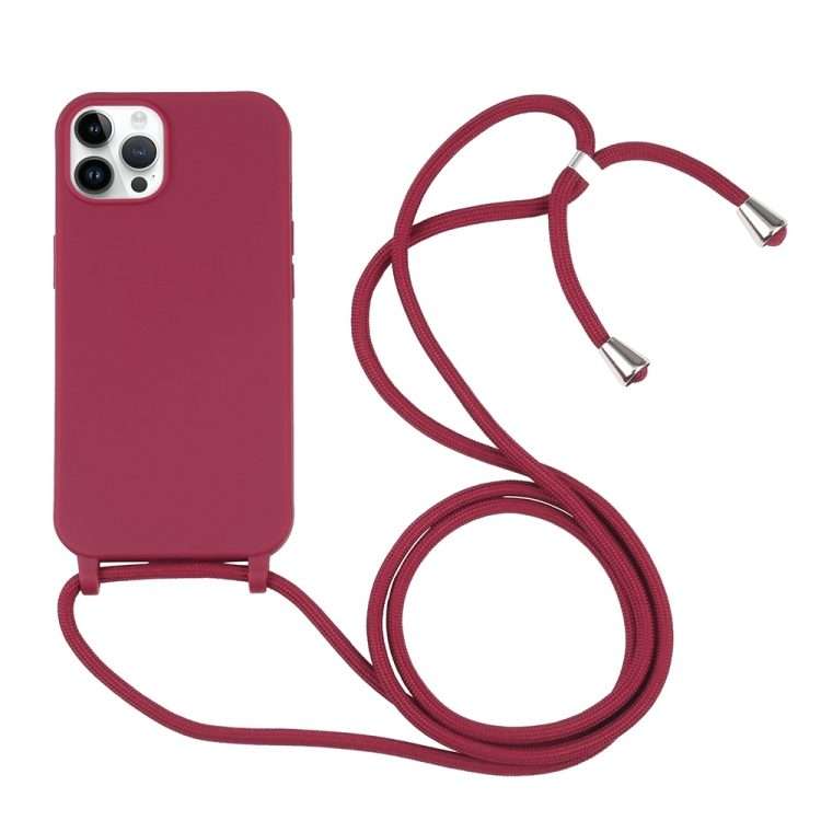 Candy Colors TPU Protective Phone Case with Lanyard For iPhone 16 Pro Max(Red)