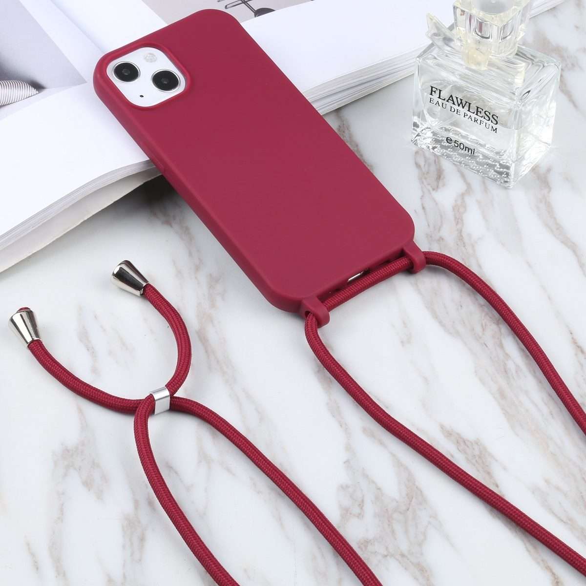 Candy Colors TPU Protective Phone Case with Lanyard For iPhone 16 Pro Max(Red)