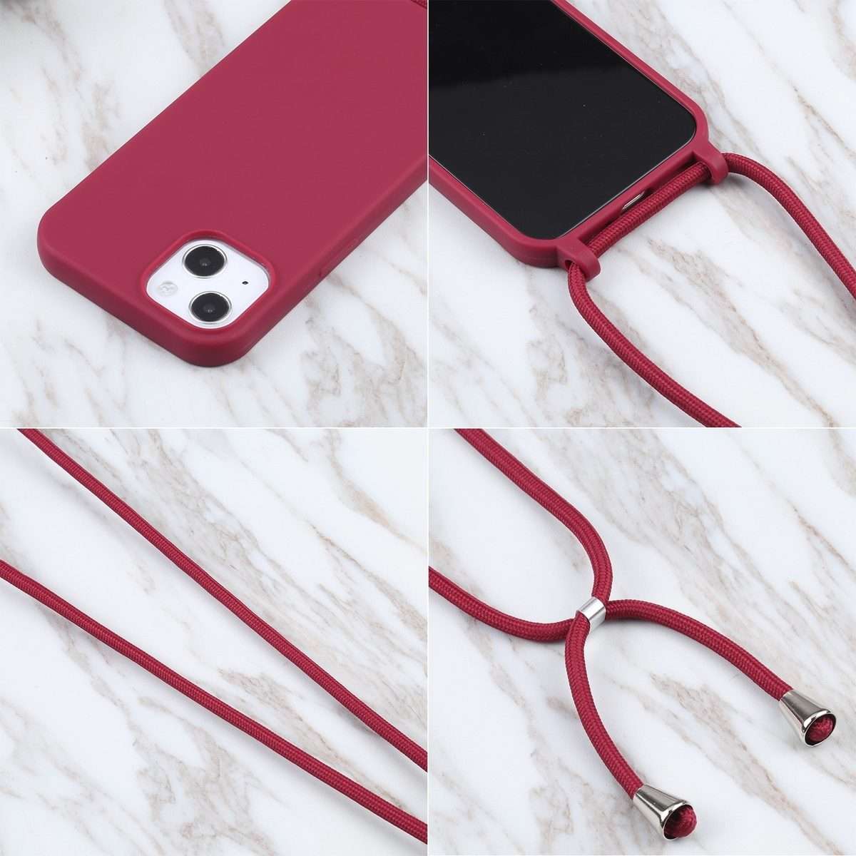 Candy Colors TPU Protective Phone Case with Lanyard For iPhone 16 Pro Max(Red)