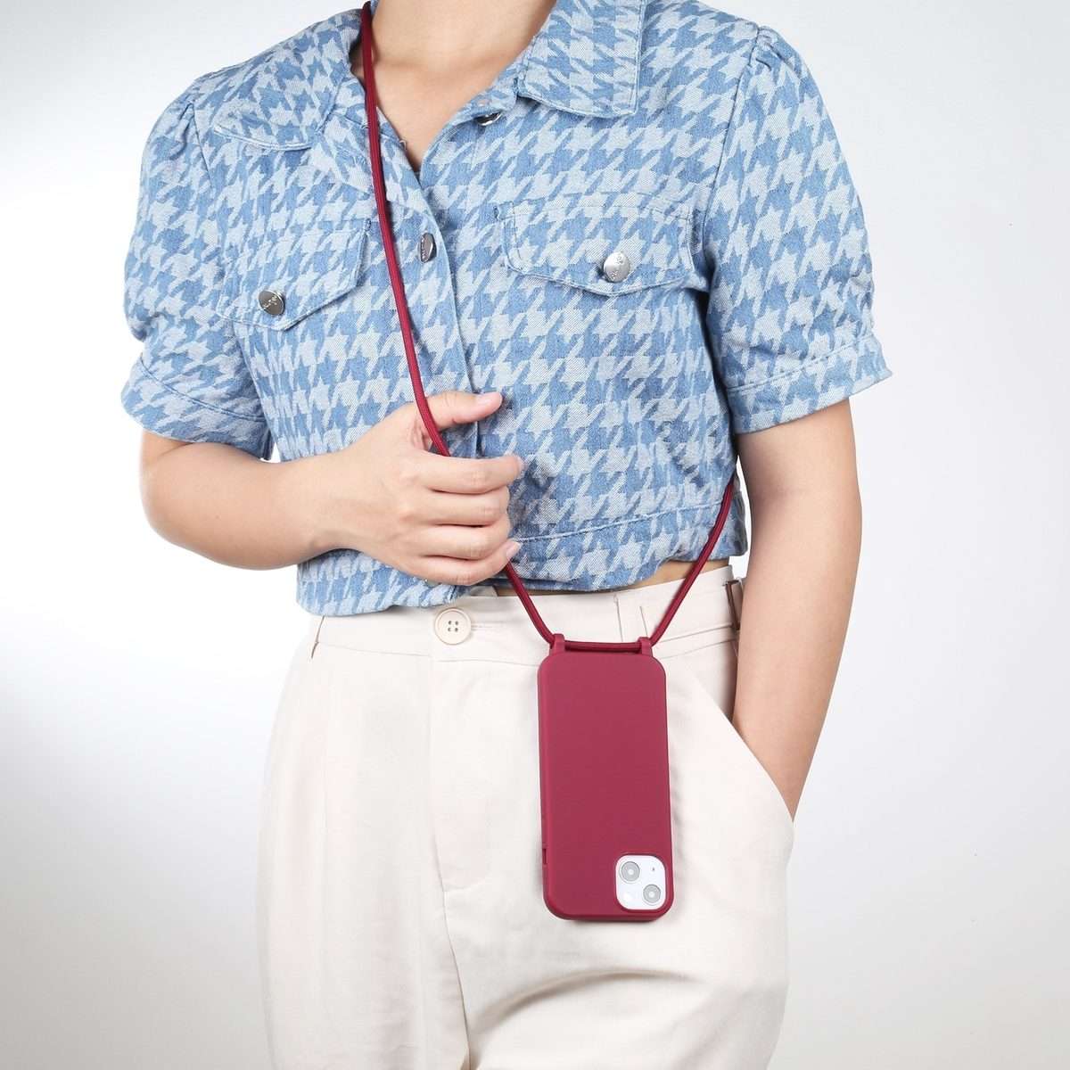 Candy Colors TPU Protective Phone Case with Lanyard For iPhone 16 Pro Max(Red)