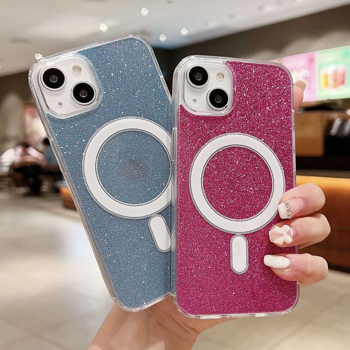 For iPhone 15 Pro Max Acrylic Transparent Glitter MagSafe Phone Case(Gold)