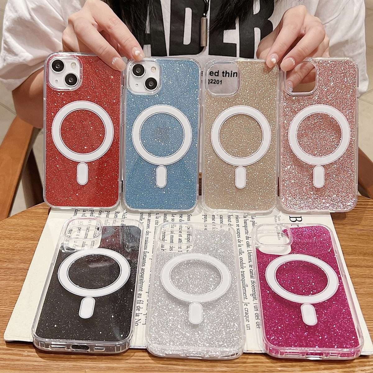 For iPhone 15 Pro Max Acrylic Transparent Glitter MagSafe Phone Case(Gold)