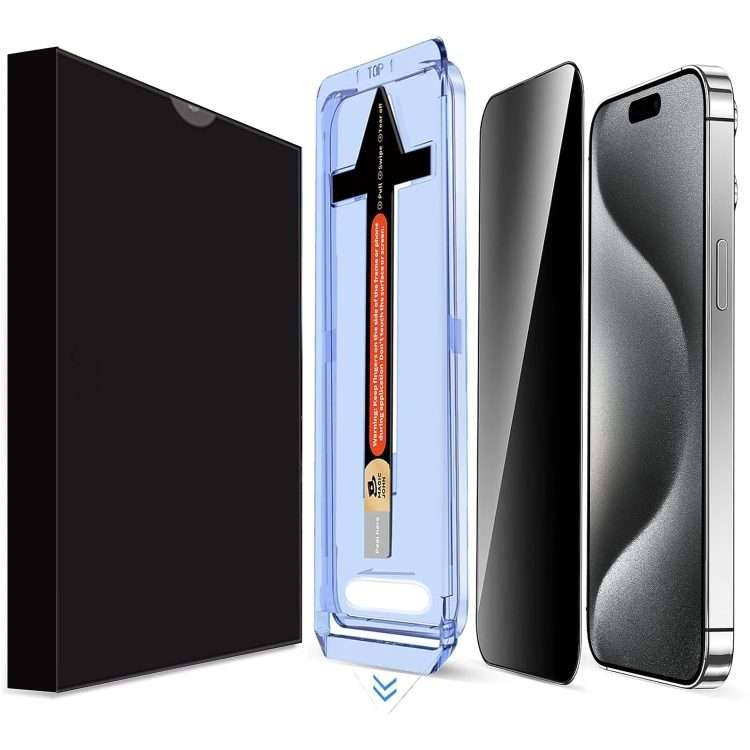 For iPhone 15 Pro Max LK Easy Install Privacy Tempered Glass Film(Black)