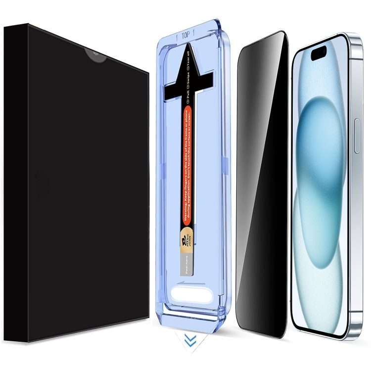 For iPhone 15 LK Easy Install Privacy Tempered Glass Film(Black)