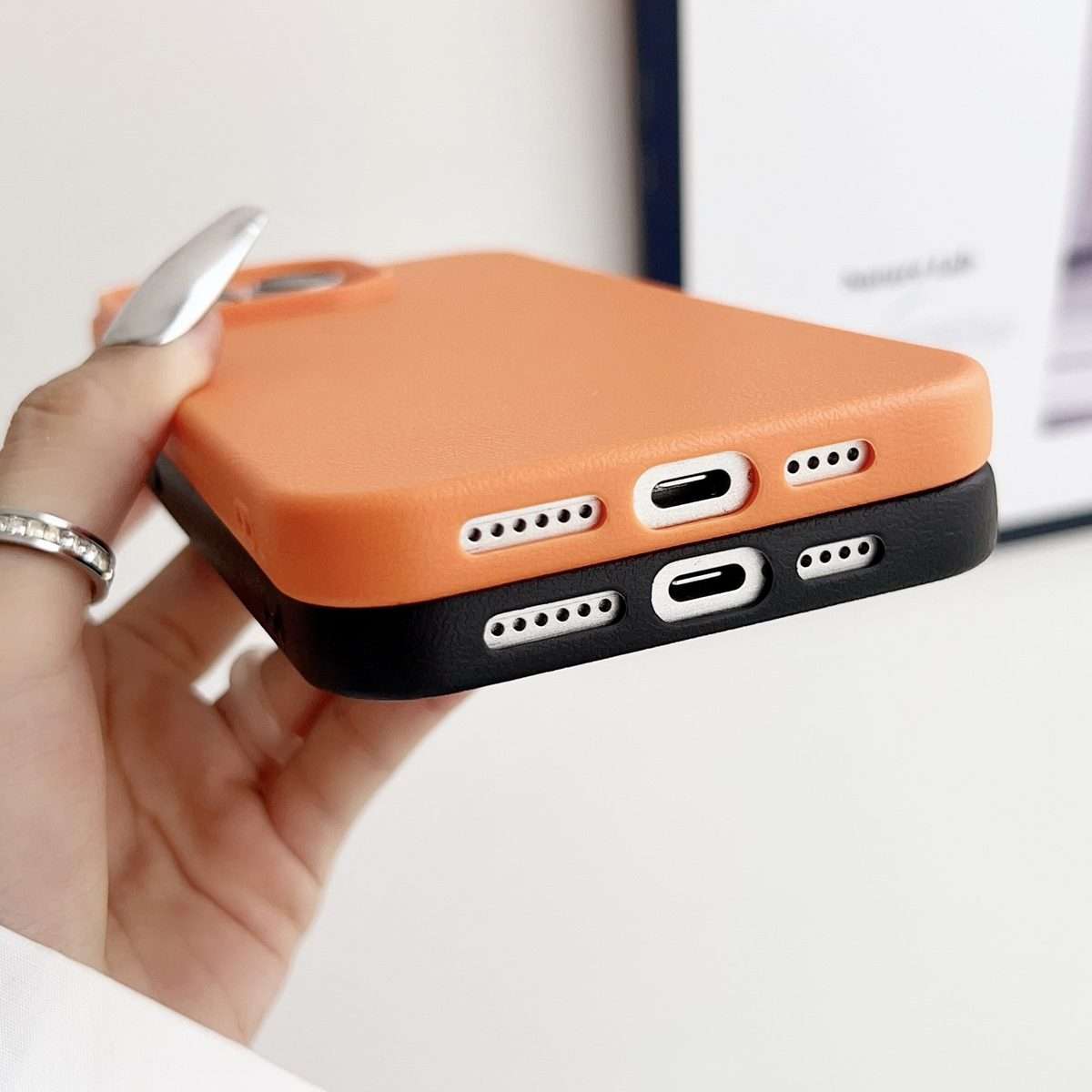 For iPhone 16 Pro Max Leather Texture TPU Full Coverage Phone Case(Orange)