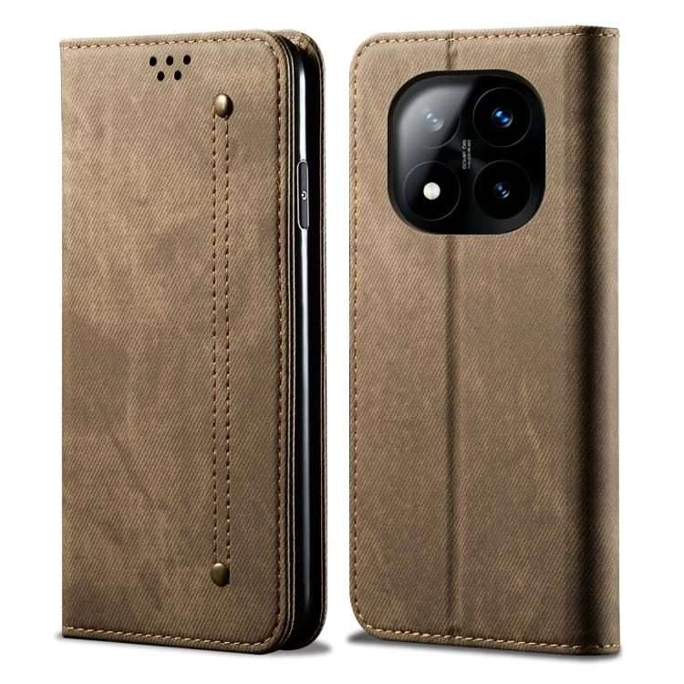 For Redmi Note 14 Pro+ 5G Denim Texture Casual Style Horizontal Flip Leather Case(Khaki)