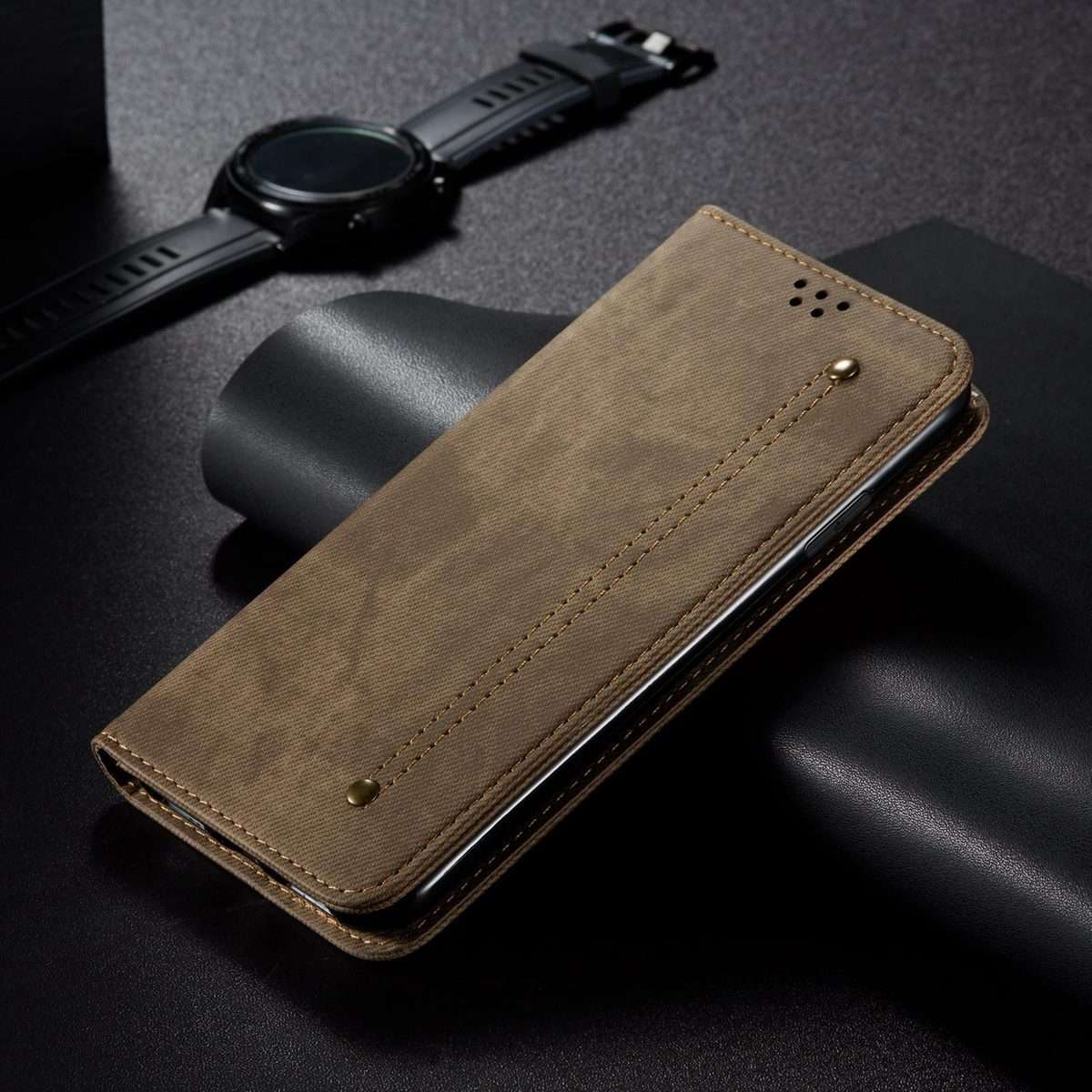 For Redmi Note 14 Pro+ 5G Denim Texture Casual Style Horizontal Flip Leather Case(Khaki)
