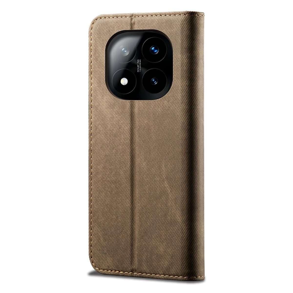 For Redmi Note 14 Pro+ 5G Denim Texture Casual Style Horizontal Flip Leather Case(Khaki)