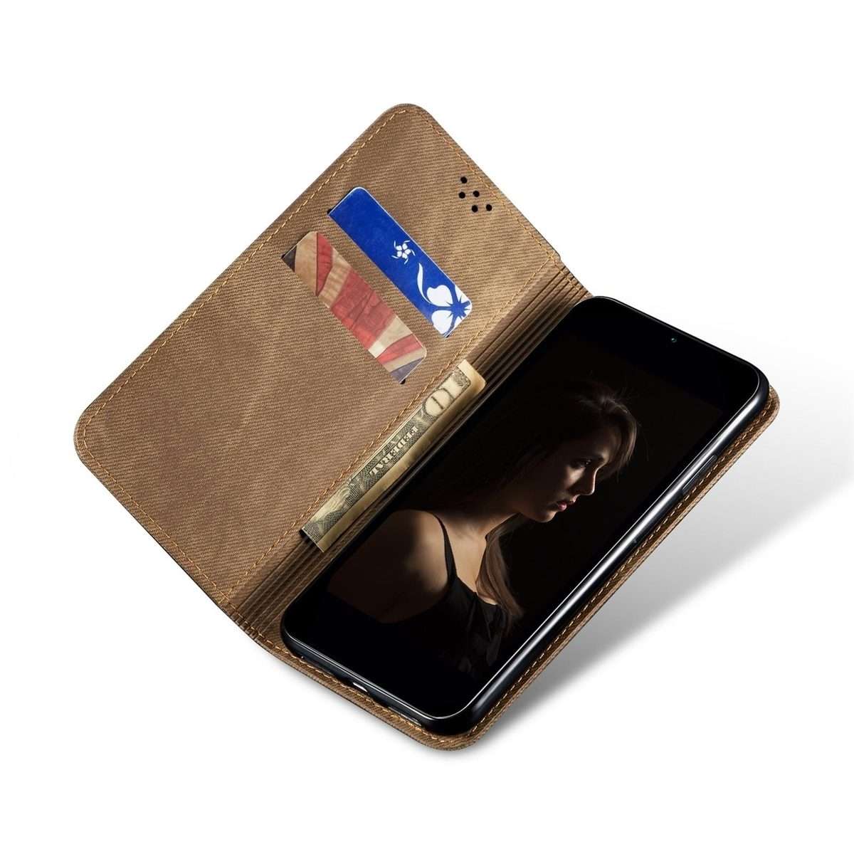 For Redmi Note 14 Pro+ 5G Denim Texture Casual Style Horizontal Flip Leather Case(Khaki)