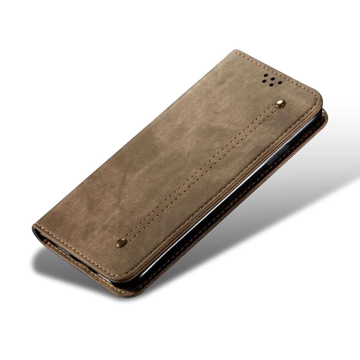 For Redmi Note 14 Pro+ 5G Denim Texture Casual Style Horizontal Flip Leather Case(Khaki)