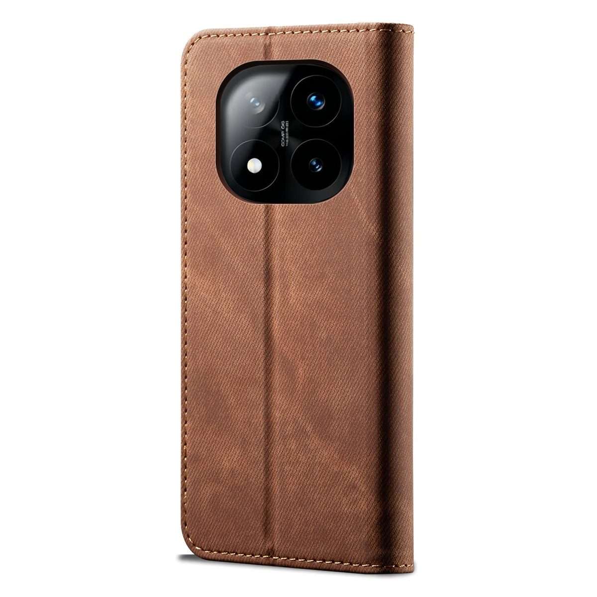 For Redmi Note 14 Pro+ 5G Denim Texture Casual Style Horizontal Flip Leather Case(Brown)